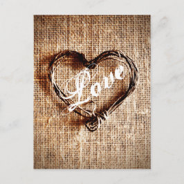 Rustic Twine Heart Burlap Print LOVE Briefkaart