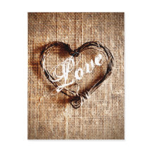 Rustic Twine Heart Burlap Print LOVE Briefkaart