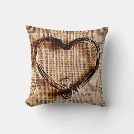 Rustic Twine Heart Faux Burlap Jute Pillow Kussen