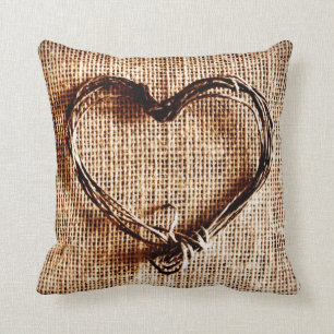 Rustic Twine Heart Faux Burlap Jute Pillow Kussen