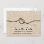 Rustic Twine Knot Burlap Save the Date Aankondigingskaart (Voorkant / Achterkant)