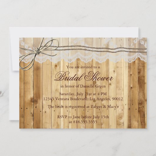 Rustic Twine Lace Wedding Invitation Kaart (Voorkant)