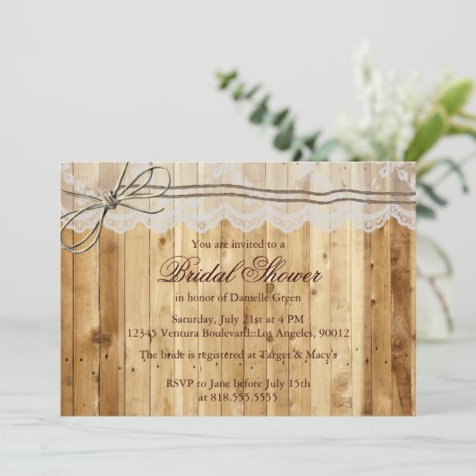 Rustic Twine Lace Wedding Invitation Kaart (Staand voorkant)