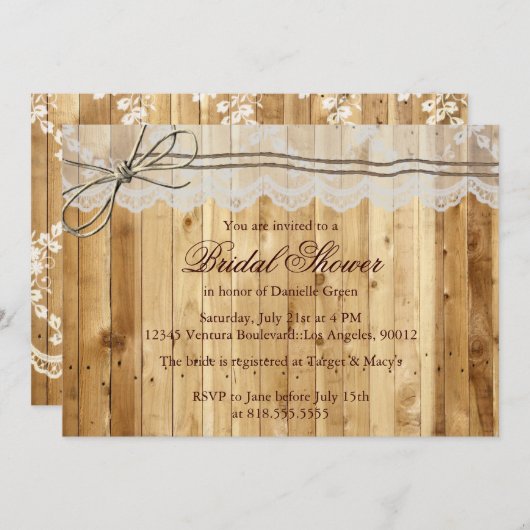 Rustic Twine Lace Wedding Invitation Kaart (Voorkant / Achterkant)