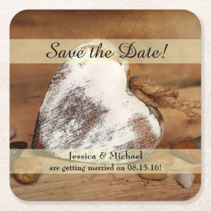 Rustic Twine Wood Heart Save the Date Kartonnen Onderzetters