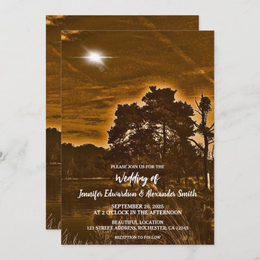 Rustic twinkle light country wedding invitation save the date (Voorkant / Achterkant)