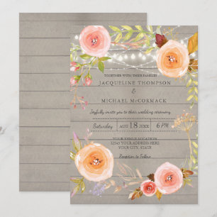 Rustic Twinkle Lights Wedding Floral Wreath Kaart