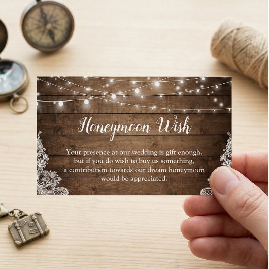 Rustic Twinkle Lights Wedding Honeymoon Fund Kaart