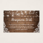 Rustic Twinkle Lights Wedding Honeymoon Fund Kaart<br><div class="desc">Rustic Twinkle Lights Wedding Honeymoon Fund / Honeymoon Wish Kaart. (1) Voor verdere aanpassing,  gelieve de "pas verder"verbinding aan en ons ontwerphulpmiddel te gebruiken om deze sjabloon te wijzigen. (2) Neem contact met me op als je hulp of overeenkomende objecten nodig hebt.</div>