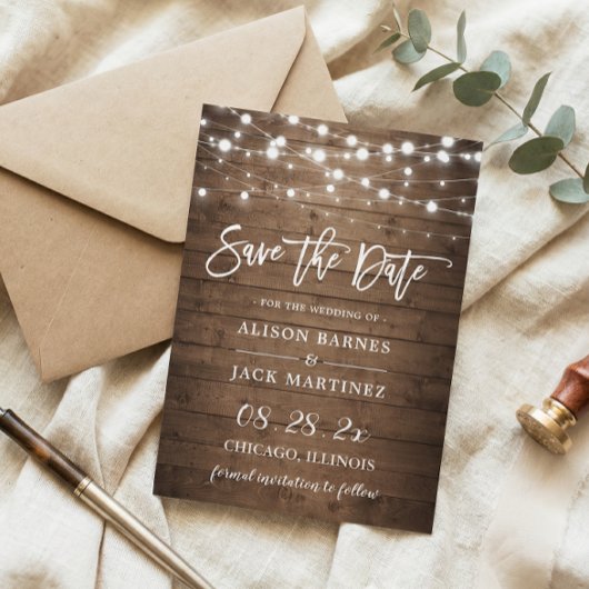 Rustic Twinkle Lights Wedding Save the Date Magnet