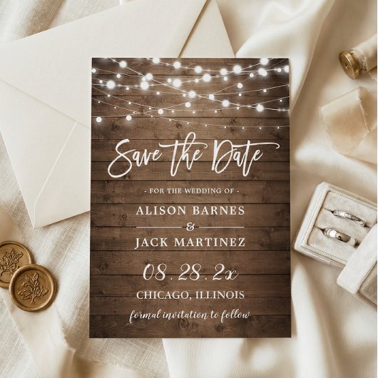 Rustic Twinkle Lights Wedding Save the Date Magnet