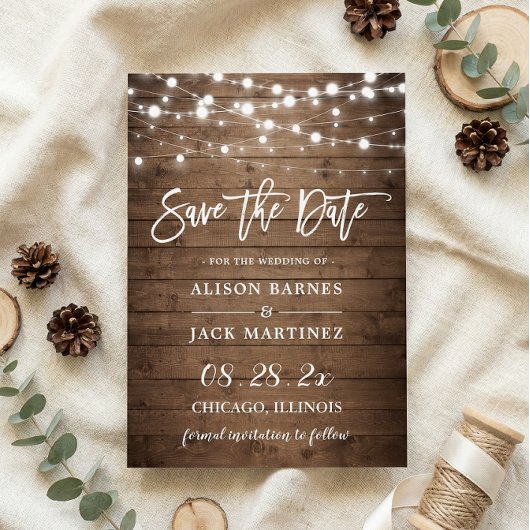 Rustic Twinkle Lights Wedding Save the Date Magnet