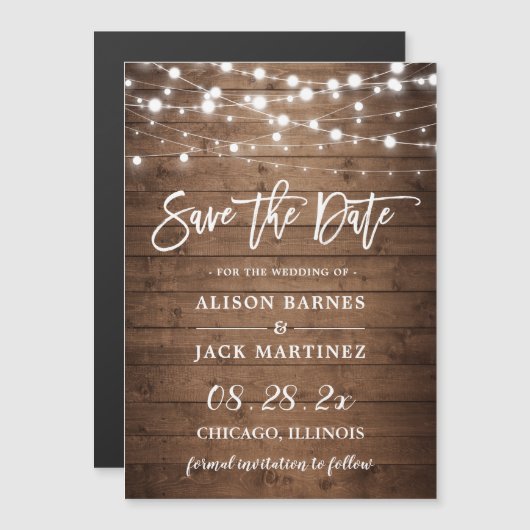 Rustic Twinkle Lights Wedding Save the Date Magnet (Voorkant / Achterkant)