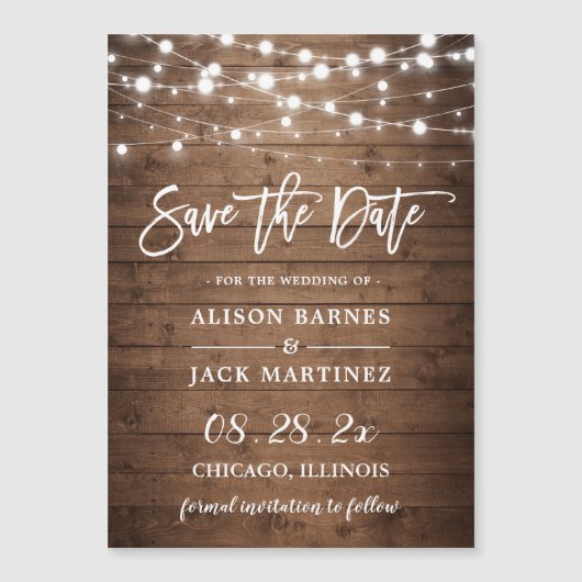 Rustic Twinkle Lights Wedding Save the Date Magnet (Voorkant)