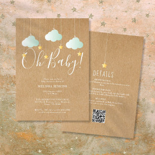 Rustic Twinkle Star Oh Baby All in One Baby shower Kaart