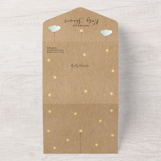 Rustic Twinkle Twinkle Neutraal Baby shower All In One Uitnodiging (Buitenkant)