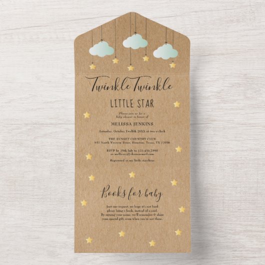 Rustic Twinkle Twinkle Neutraal Baby shower All In One Uitnodiging (Binnen)