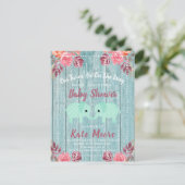 Rustic Twins Baby Elephants Baby shower Blue Green Briefkaart (Staand voorkant)