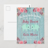 Rustic Twins Baby Elephants Baby shower Blue Green Briefkaart (Voorkant / Achterkant)