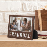Rustic Two Photo Granddad Grandfather Fotoplaat<br><div class="desc">Het houtteken voor Vaderdag,  verjaardagen of grootouderdag is voorzien van twee foto's naast elkaar op een rustige achtergrond met de titel "Opa" eronder.</div>