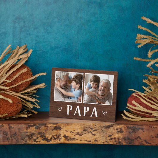 Rustic Two Photo Papa Grandpa Fotoplaat (Zijkant)