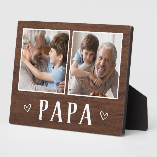 Rustic Two Photo Papa Grandpa Fotoplaat (Zijkant)
