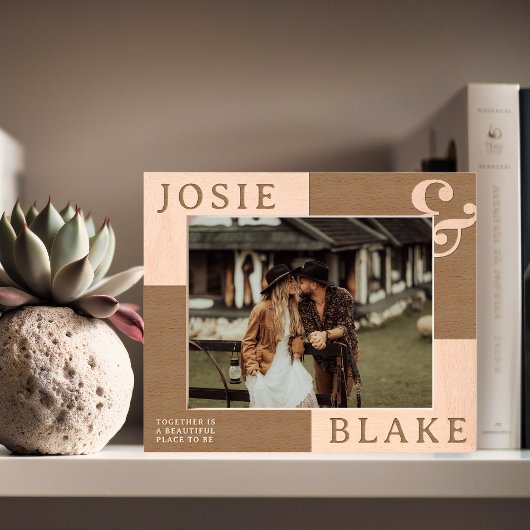 Rustic Two-Tone Personalized Couple Photo  Gegraveerde Lijstjes