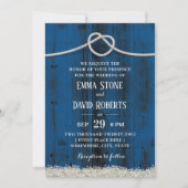Rustic Tying the Knot Navy Blue Barn Wood Weddensc Kaart (Voorkant)