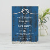 Rustic Tying the Knot Navy Blue Barn Wood Weddensc Kaart (Staand voorkant)