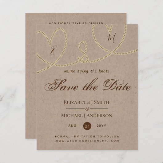 Rustic Tying the Knot Wedding SaveTheDate  (Voorkant / Achterkant)