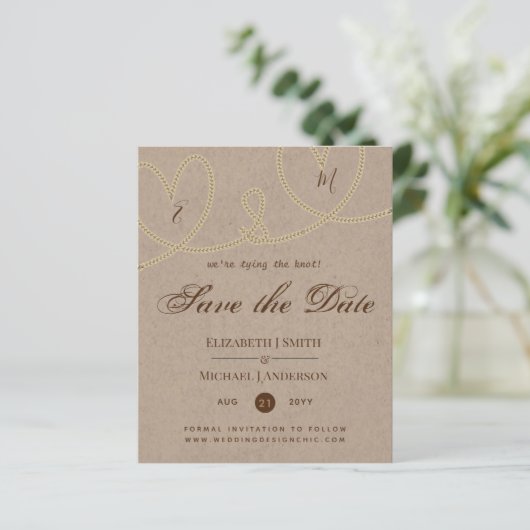 Rustic Tying the Knot Wedding SaveTheDate (Staand voorkant)