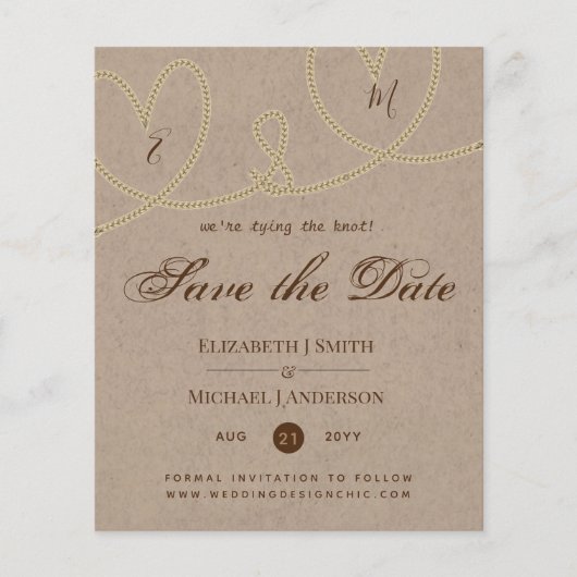Rustic Tying the Knot Wedding SaveTheDate  (Voorkant)