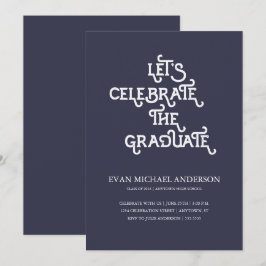 Rustic Type Donkerblauw Afstuderen Uitnodiging