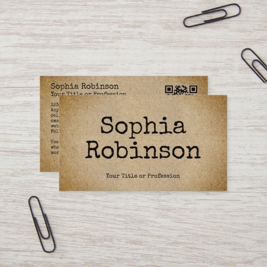 Rustic Typewriter Font Kraft Paper Style Visitekaartje (Voorkant / Achterkant in situ)