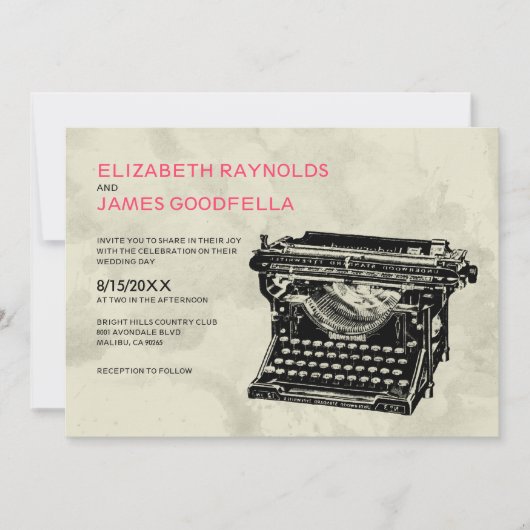 Rustic Typewriter Keys Wedding Invitations Kaart (Voorkant)