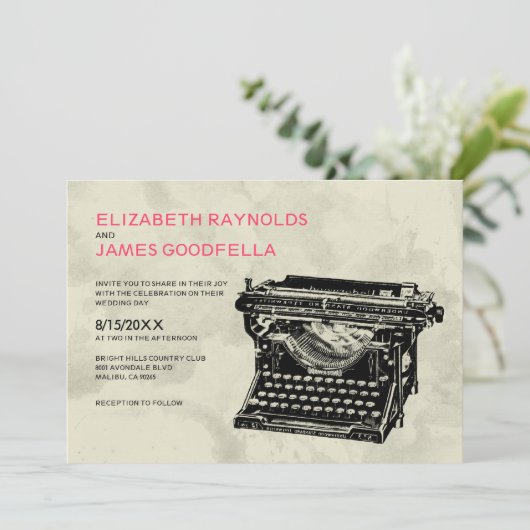 Rustic Typewriter Keys Wedding Invitations Kaart (Staand voorkant)