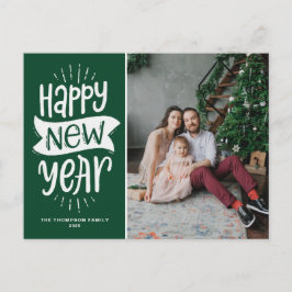 Rustic Typografie Green Happy Nieuwjaarsfoto Feestdagenkaart