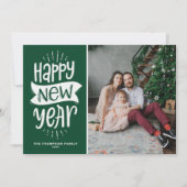 Rustic Typografie Green Happy Nieuwjaarsfoto Feestdagenkaart (Voorkant)