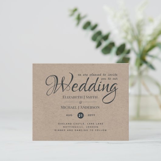 Rustic TYPOGRAHY Wedding Invites - Kraft Kijk (Staand voorkant)