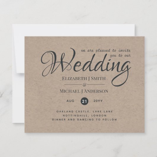 Rustic TYPOGRAHY Wedding Invites - Kraft Kijk (Voorkant)