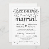 Rustic Typography Black & White Wedding Invitation Kaart (Voorkant / Achterkant)