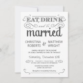 Rustic Typography Black & White Wedding Invitation Kaart (Voorkant)