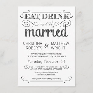 Rustic Typography Black & White Wedding Invitation Kaart