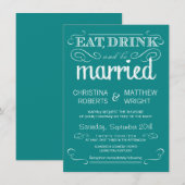 Rustic Typography Blauwgroen Blue Wedding Invitati Kaart (Voorkant / Achterkant)