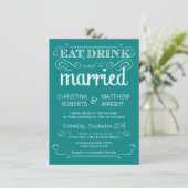 Rustic Typography Blauwgroen Blue Wedding Invitati Kaart (Staand voorkant)