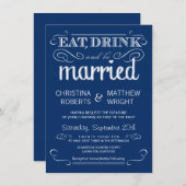 Rustic Typography Blue Wedding Invitations Kaart (Voorkant / Achterkant)