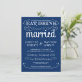 Rustic Typography Blue Wedding Invitations Kaart (Staand voorkant)
