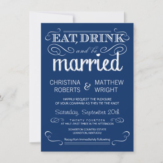Rustic Typography Blue Wedding Invitations Kaart (Voorkant)