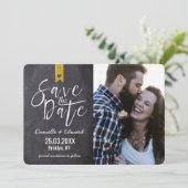 Rustic Typography Chalkboard Gold Banner Photo Save The Date (Staand voorkant)