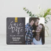 Rustic Typography Chalkboard Gold Banner Photo Save The Date (Staand voorkant)